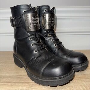 Harley-Davidson‎ Women 6.5 Black Leather Plate Motorcycle Boots 83553 Charissma